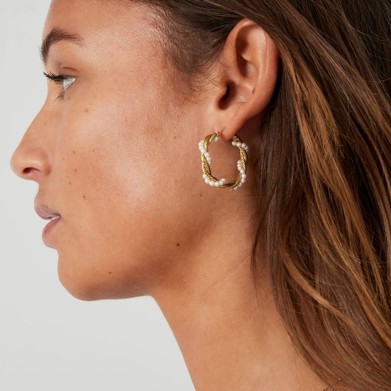 ronde gedraaide rope oorbellen met parels