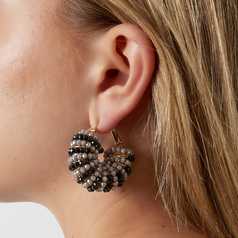 Happy Beads oorbellen - black & grey