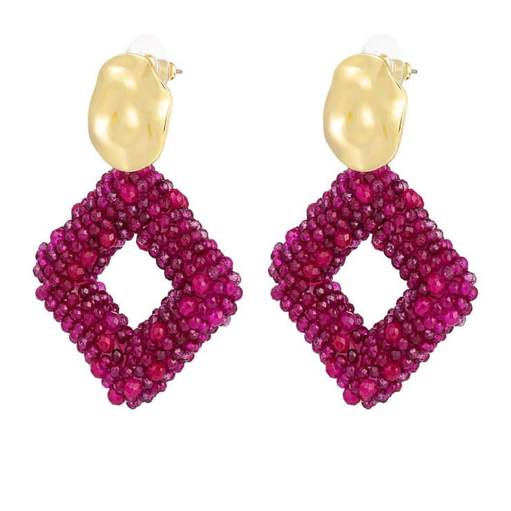 oorbel glaskralen ruit - zwart