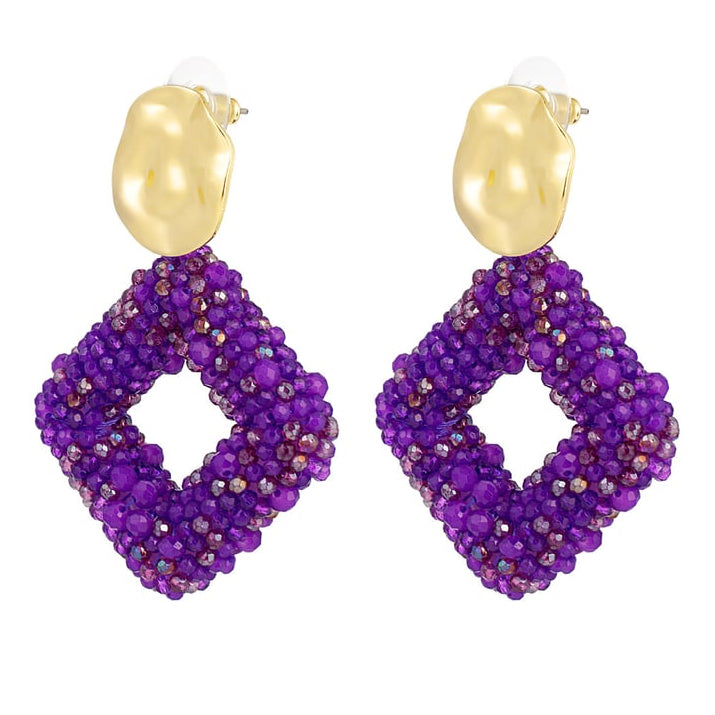 oorbel glaskralen ruit - zwart