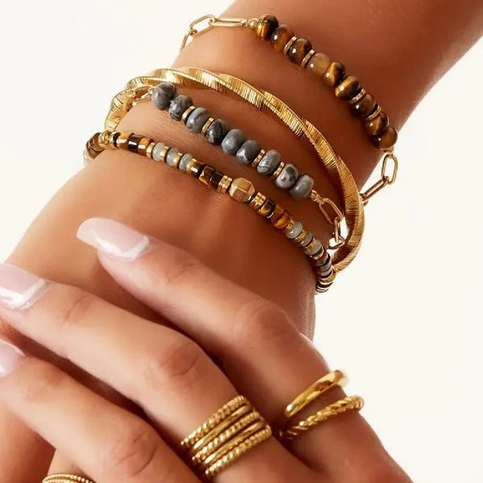Armband Chunky met steentjes Stone goud grijs