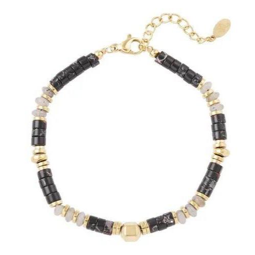 Armband Gekleurde steentjes goud zwart