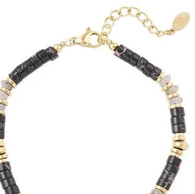 Armband Gekleurde steentjes goud zwart