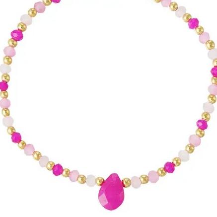 Armband Kralen Druppelbedel goud fuchsia