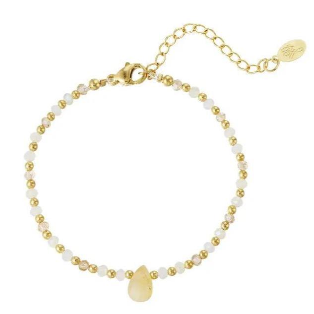 Armband Kralen Druppelbedel goud gebroken wit