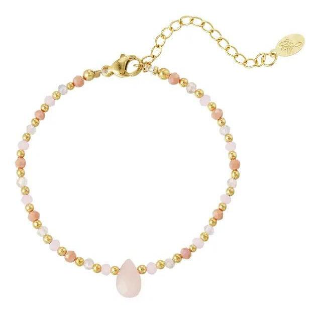 Armband Kralen Druppelbedel goud roze