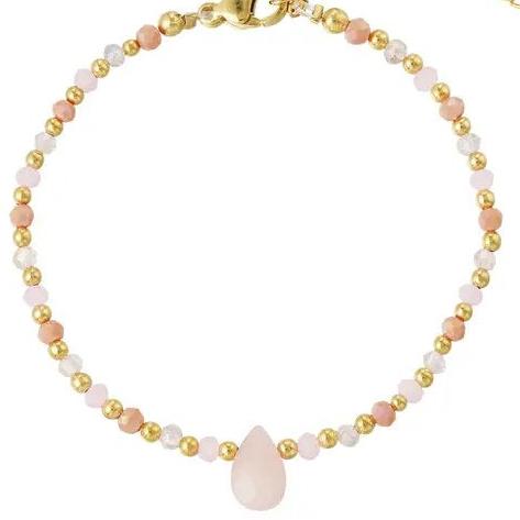 Armband Kralen Druppelbedel goud roze
