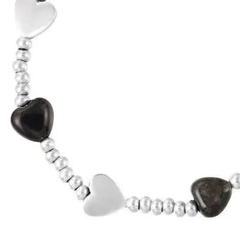 Armband Kralen Hartjes zilver zwart