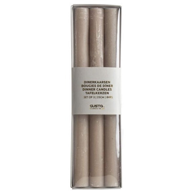 Dinerkaarsen Gentle set-van-3 taupe 7x2x25cm