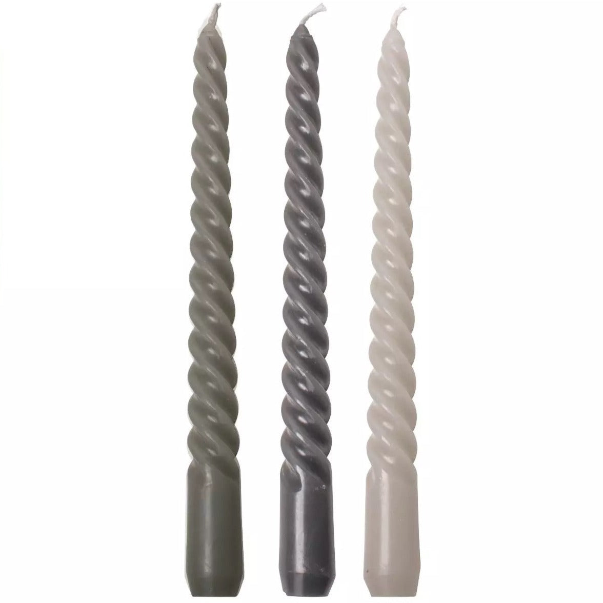 Dinerkaarsen Swirl set-van-3 grijs 21x6x2cm