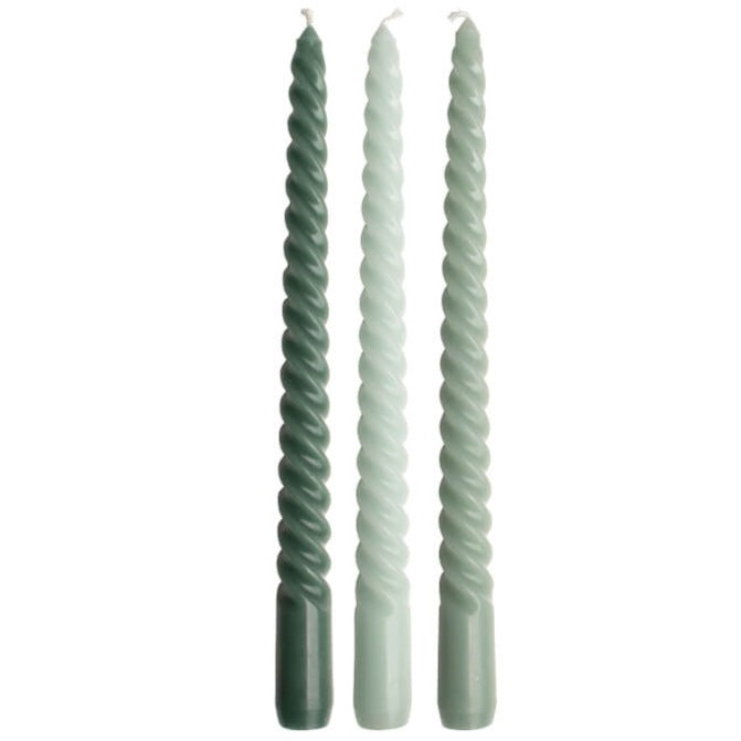 Dinerkaarsen Swirl set-van-3 groen 21x6x2cm
