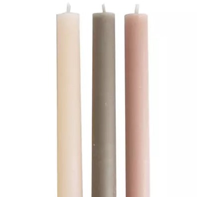 Dinerkaarsen Gentle set-van-3 offwhite mosgroen roze 7x2x25cm