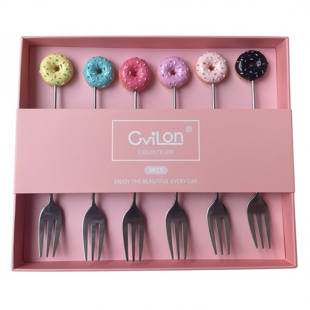 Gebaksvorkjes set-van-6 Donut Spikkel RVS