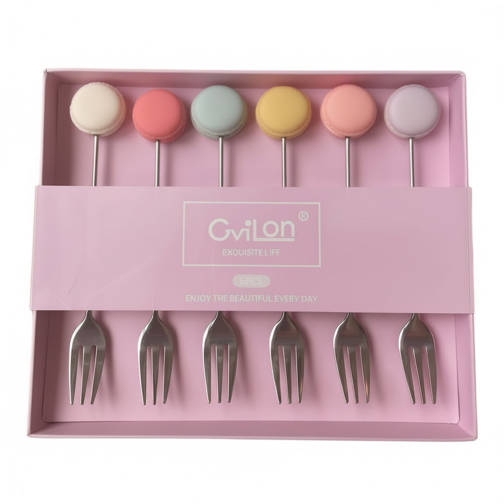 Gebaksvorkjes set-van-6 Macaron RVS