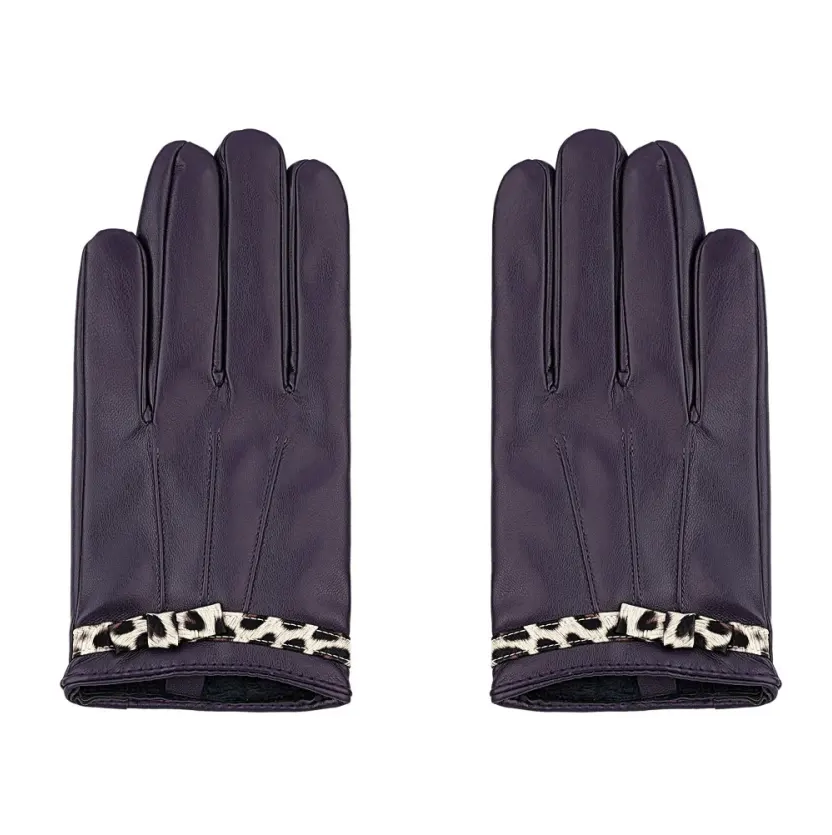 Handschoenen set-van-2 Cosy Leopard paars one-size