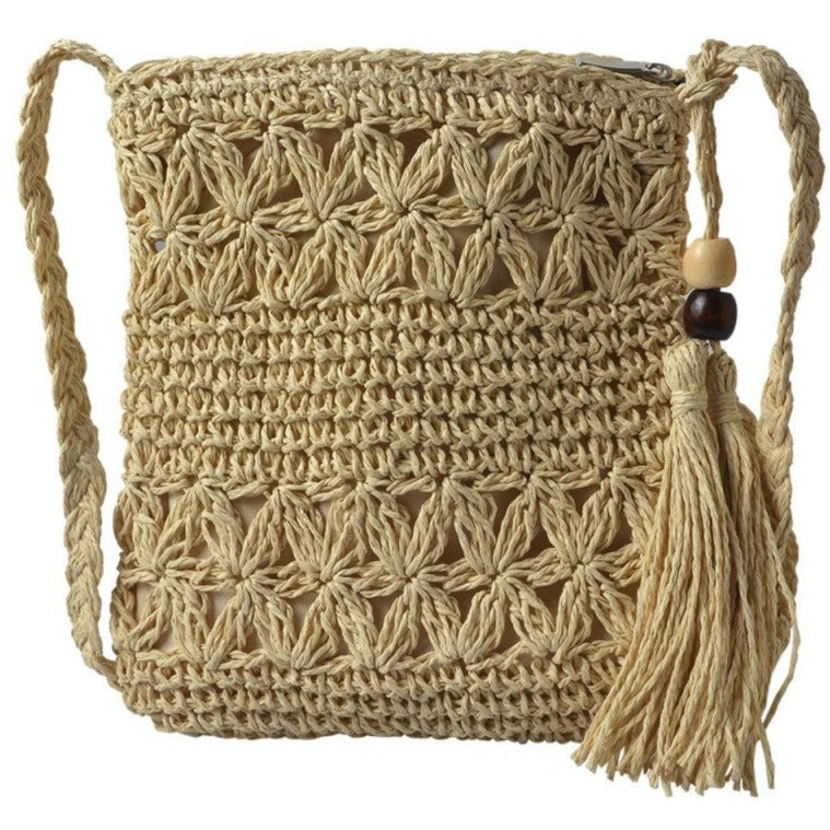Handtas Boho rechthoek beige 18x22cm
