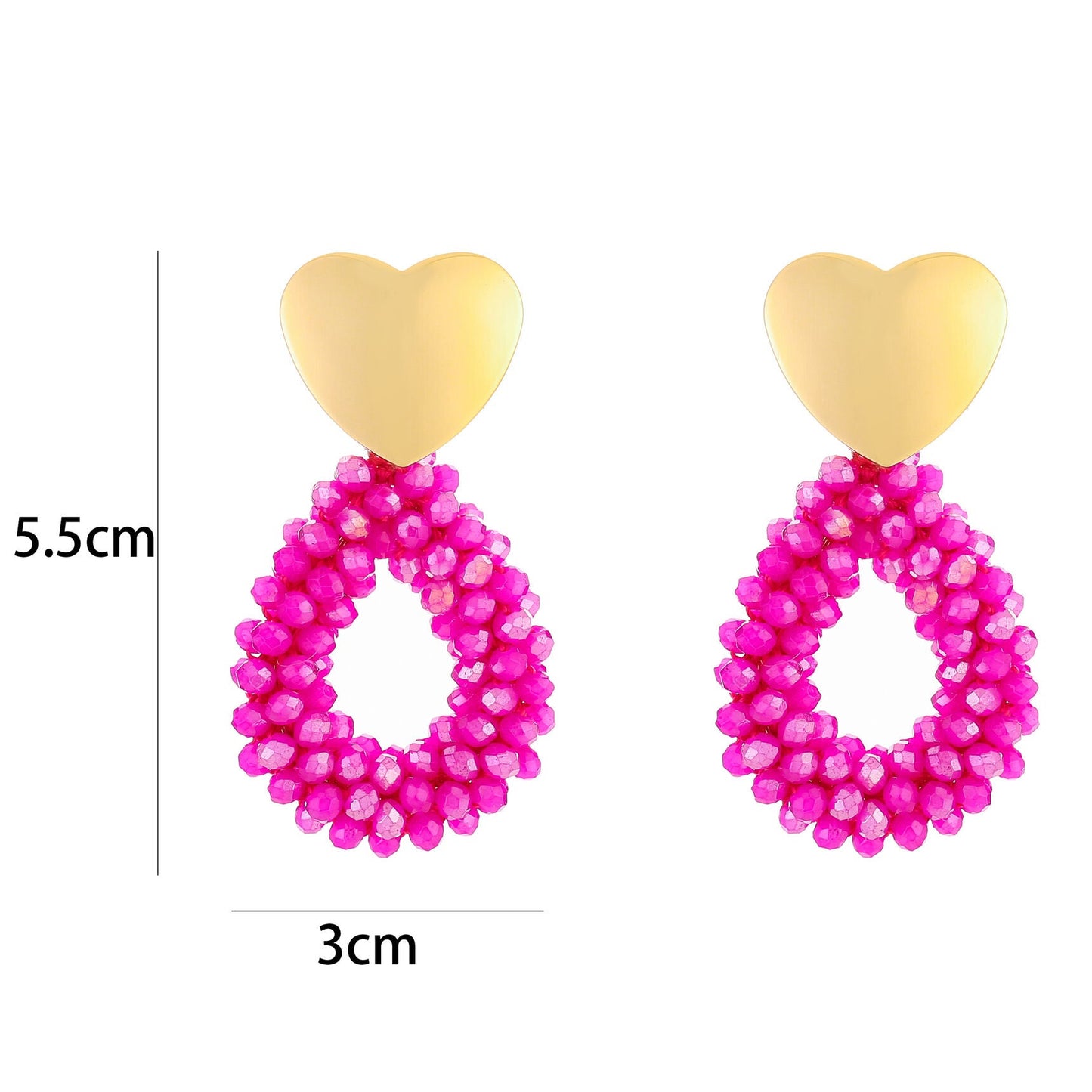 Oorbellen Kralen Party Hart goud fuchsia