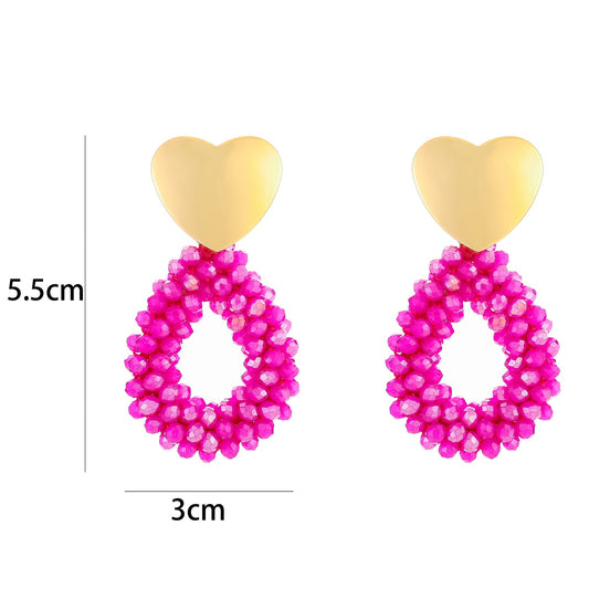 Oorbellen Kralen Party Hart goud fuchsia