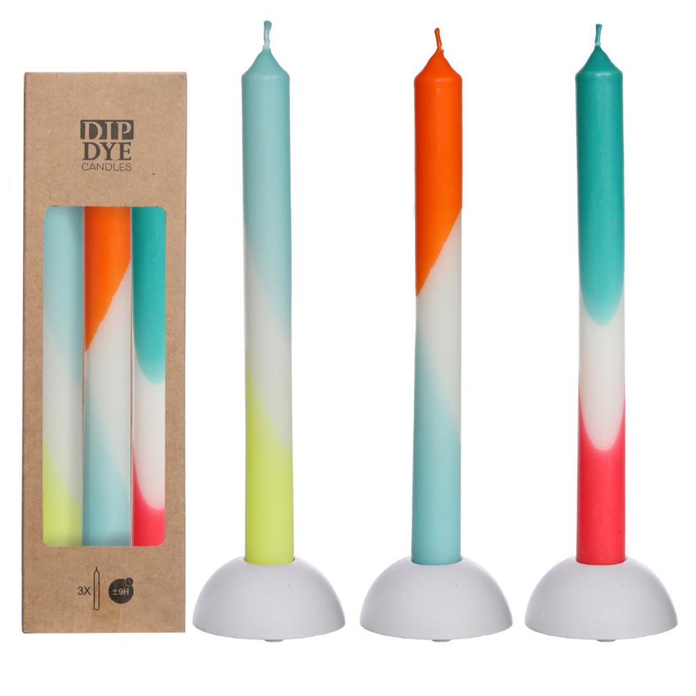 Kaars DIP DYE set-van-3 blauw rood geel 2x2x24cm