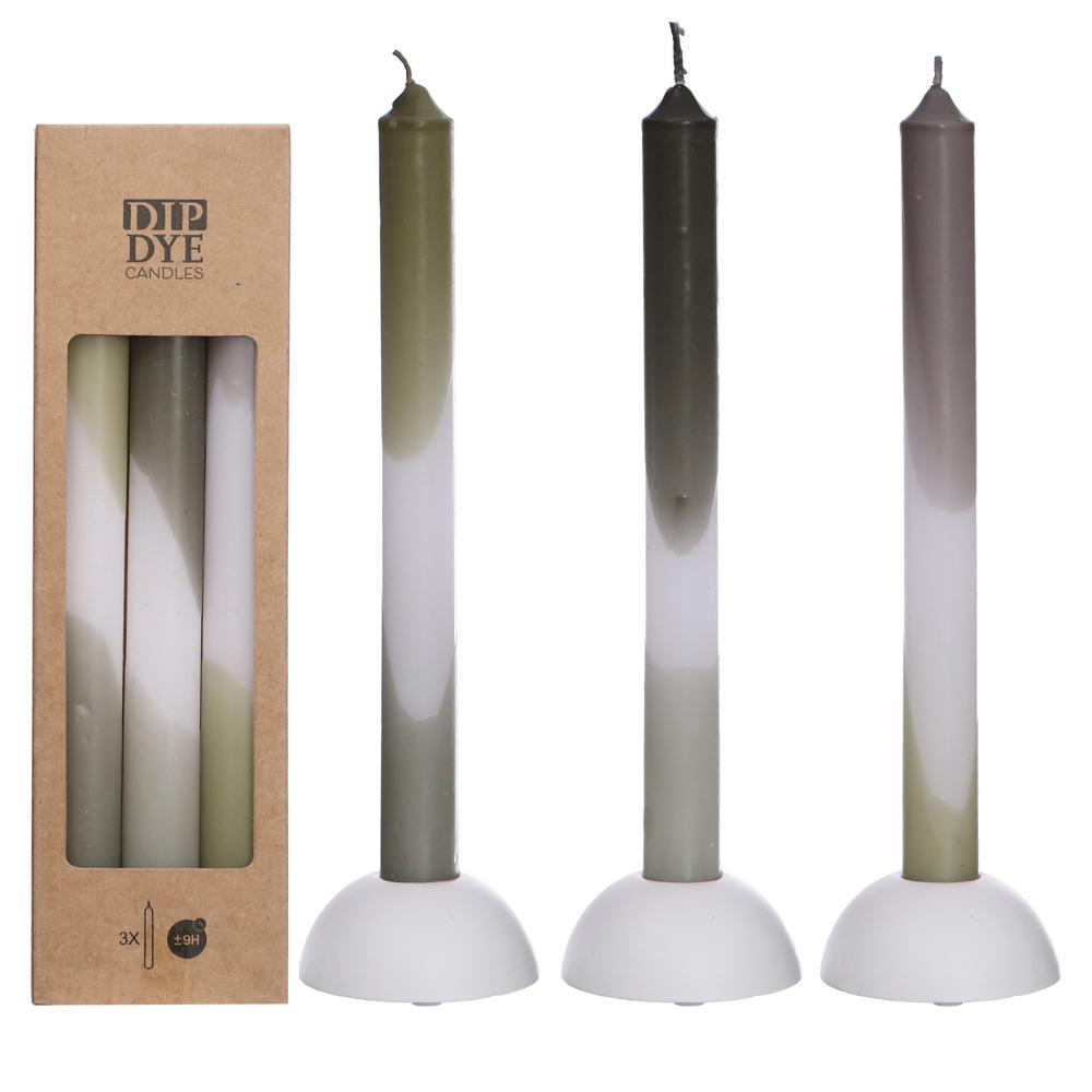 Kaars DIP DYE set-van- 3 olijf mint 2x2x24cm