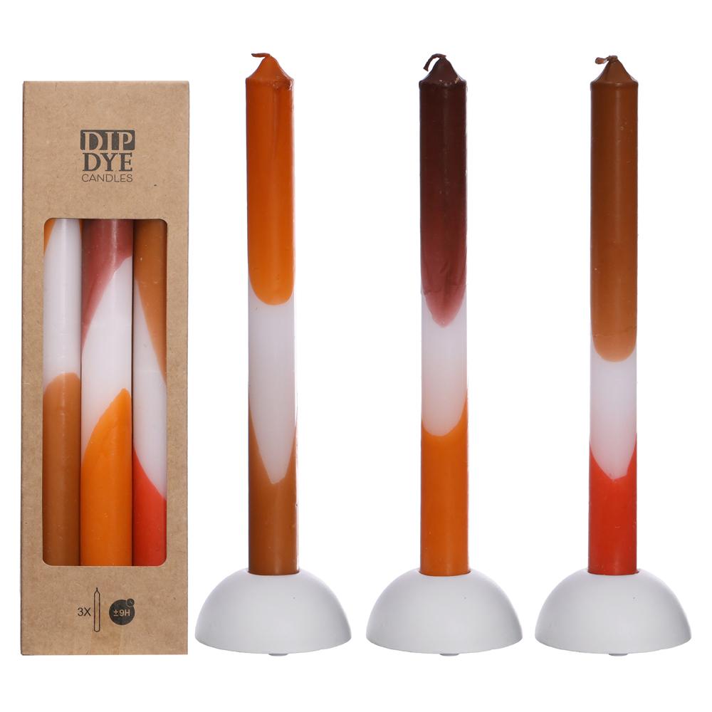 Kaars DIP DYE set-van-3 oranje bruin 2x2x24cm