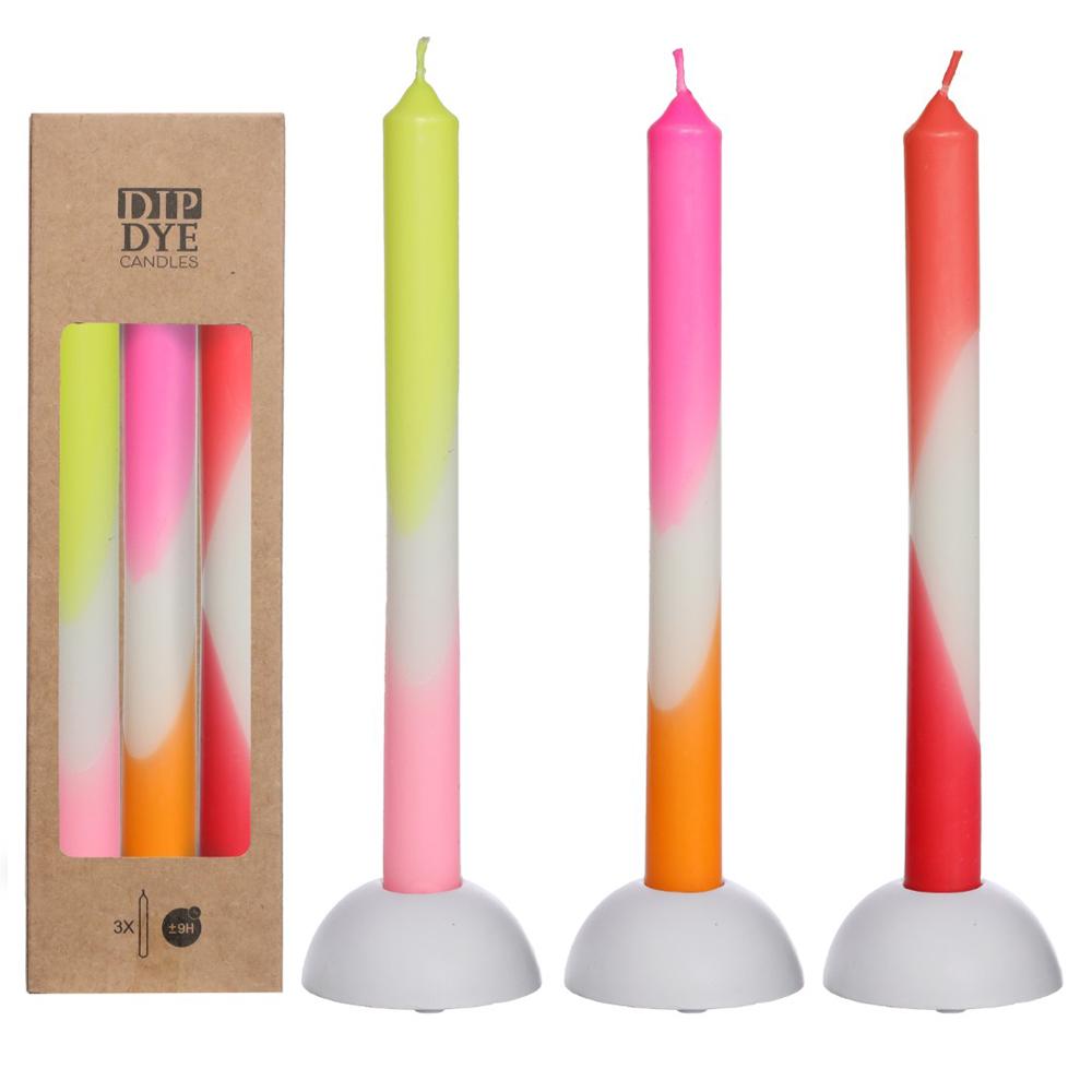 Kaars DIP DYE set-van-3 roze oranje geel rood 2x2x24cm