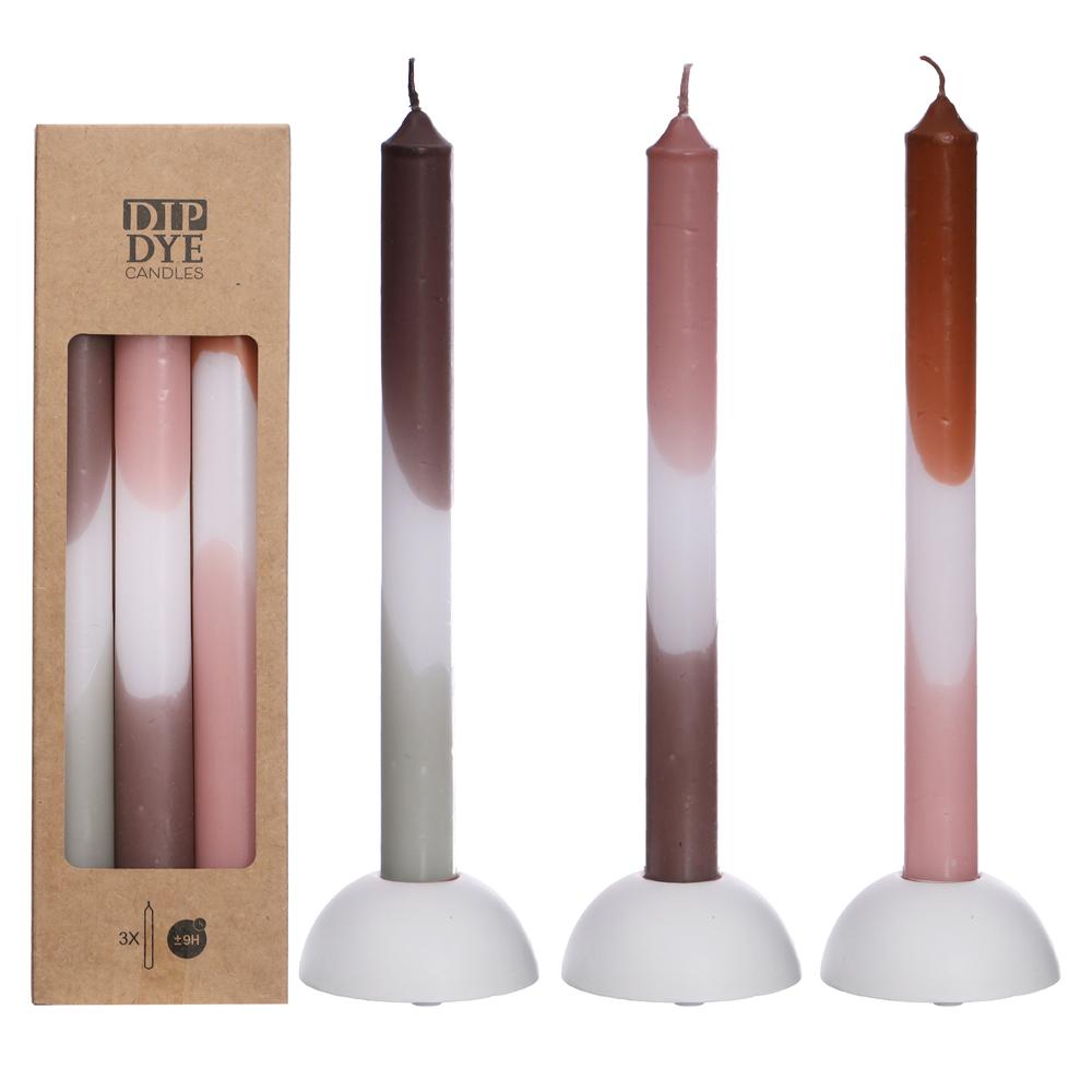 Kaars DIP DYE set-van-3 roze olijf 2x2x24cm