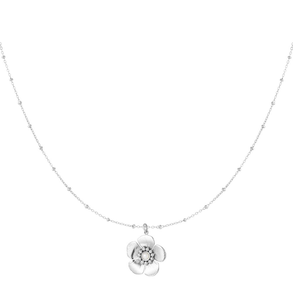 Ketting Bolletjes met Bloemetjes zilver