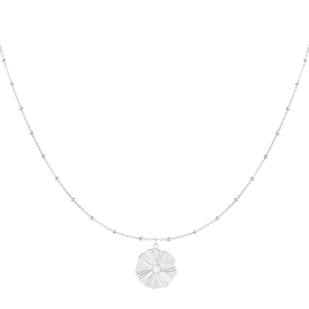 Ketting Bolletjes met Bloem zilver