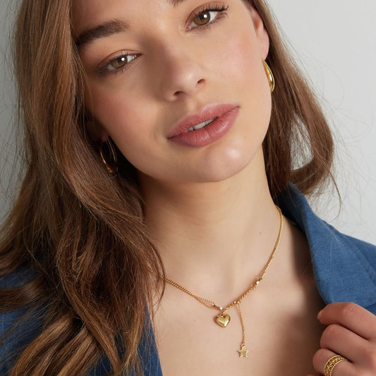 Ketting Hart en Ster Bedel goud