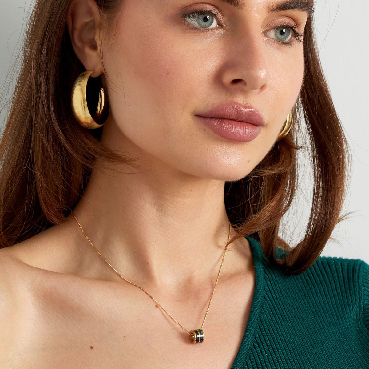 Ketting Ronde bedel dubbel goud groen