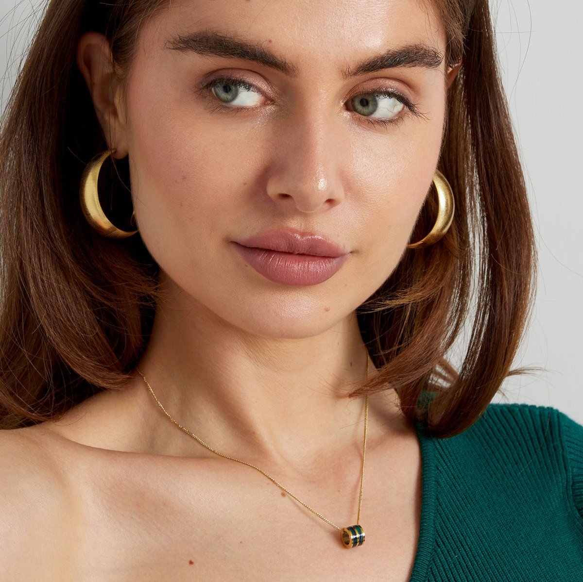 Ketting Ronde bedel dubbel goud groen