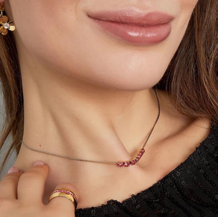 Ketting Steen goud zilver roze