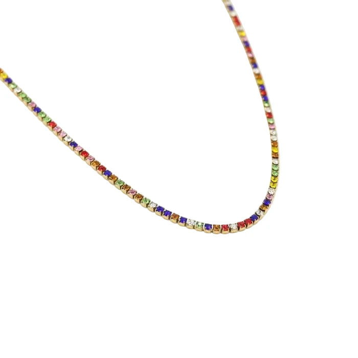 Ketting Strass Rainbow goud multi detail
