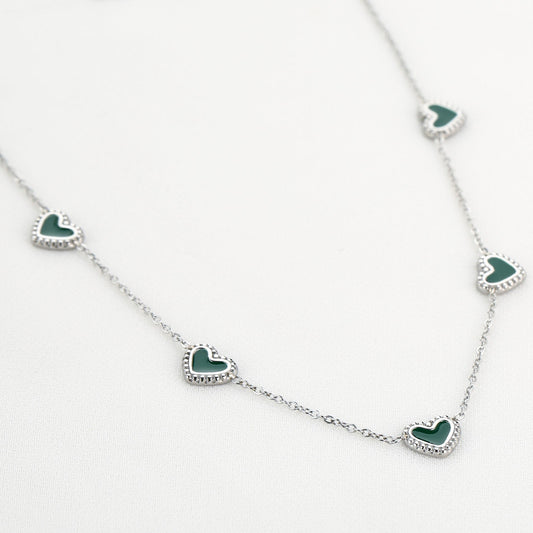 Ketting Hartjes zilver groen liggend