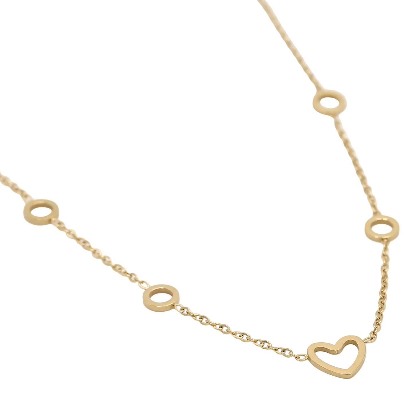 Ketting Open Hartje en Cirkels goud liggend