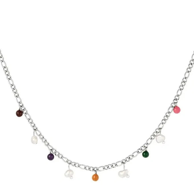 Ketting gekleurde bedels zilver