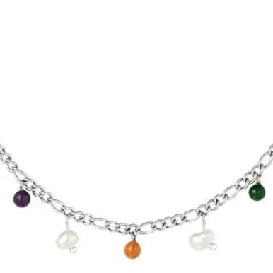 Ketting gekleurde bedels zilver
