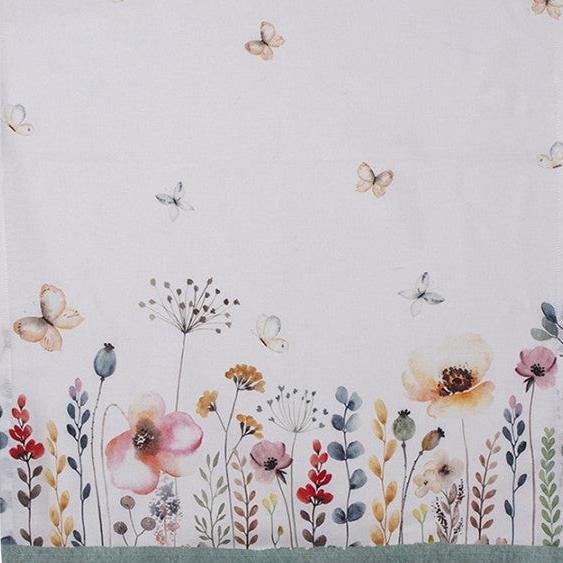 Keukendoek Bloemen wit groen 70x50cm