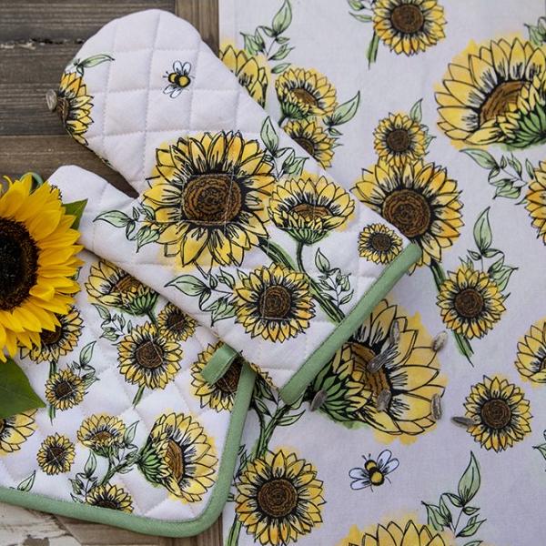 Keukendoek Zonnebloemen beige geel 70x50cm