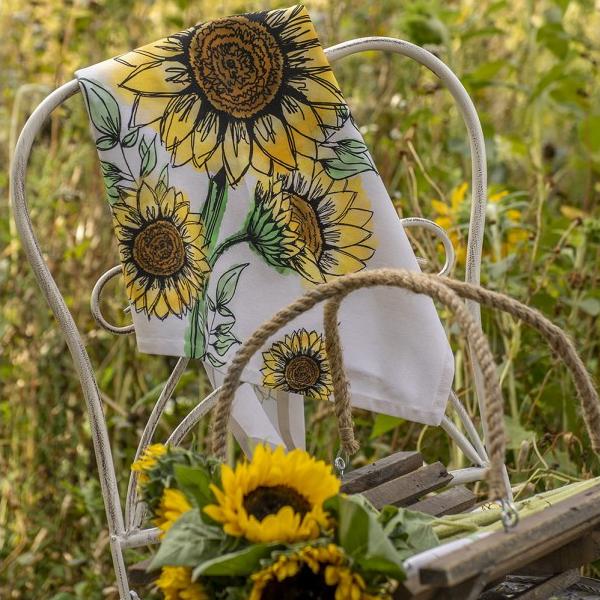 Keukendoek Zonnebloemen beige geel 70x50cm