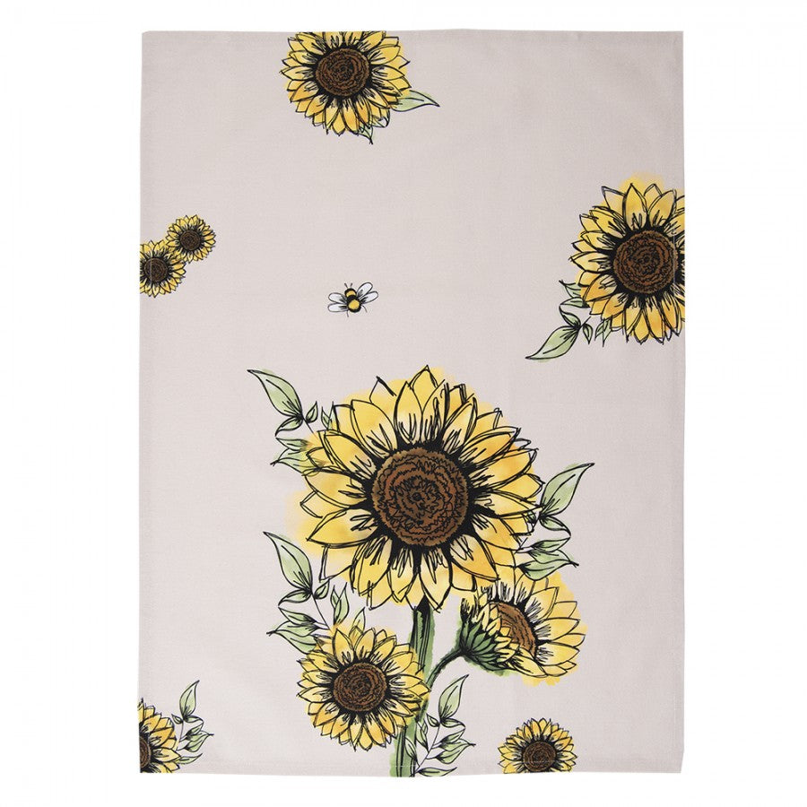 Keukendoek Zonnebloemen beige geel 70x50cm