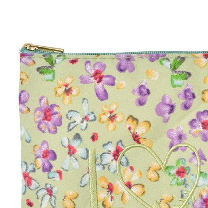 Make-up tas Bloemen groen 22x16cm