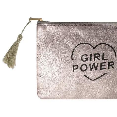 Make-up tas Metallic girl power grijs 21x15cm