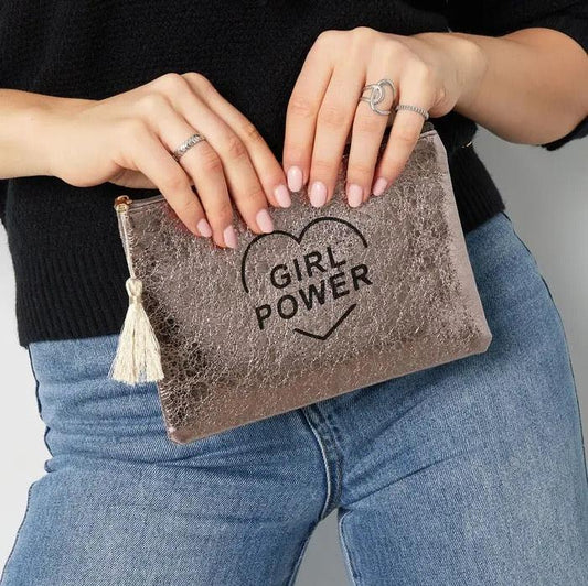 Make-up tas Metallic girl power grijs 21x15cm