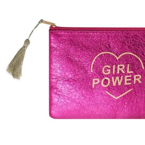 Make-up tas Metallic girl power roze 21x15cm