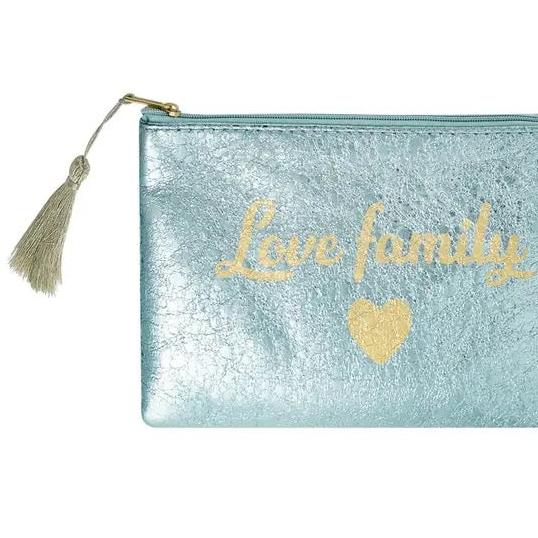 Make-up tas Metallic love family blauw 21x15cm