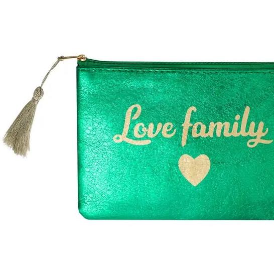 Make-up tas Metallic love family groen 21x15cm