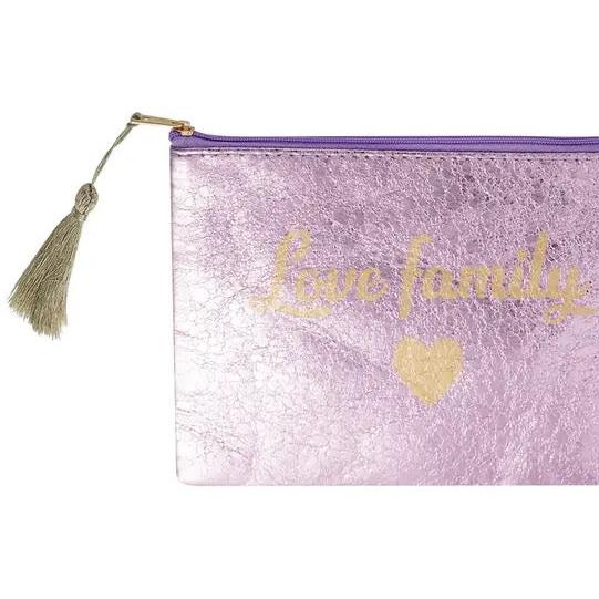Make-up tas Metallic love family paars 21x15cm