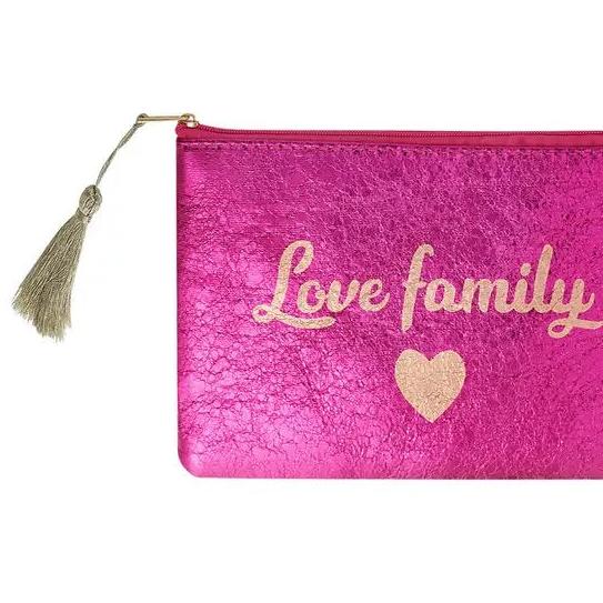 Make-up tas Metallic love family roze 21x15cm